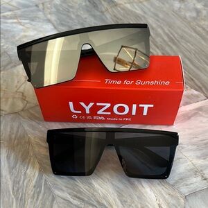 Lyzoit Black and Silver 2 Pack Sunglasses